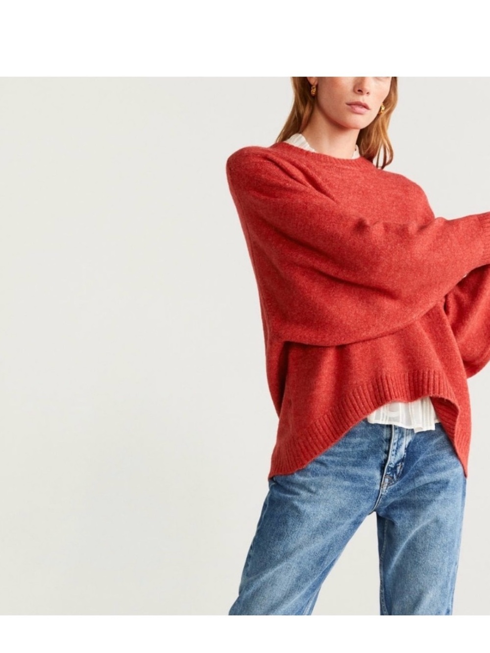 Mango SizeM fine knit coral pumpkin red cozy pullover